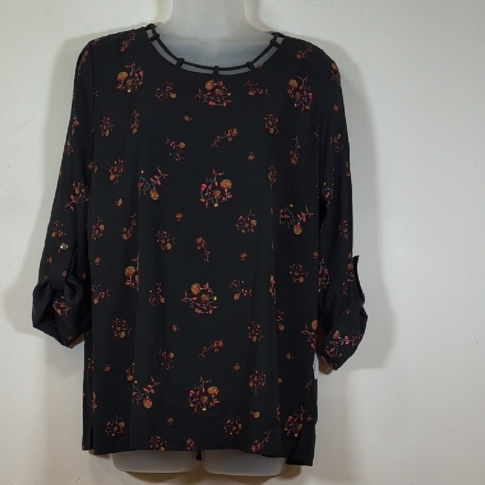 Alice Blue Ayala Floral Black Women's Top , NWT , Size L